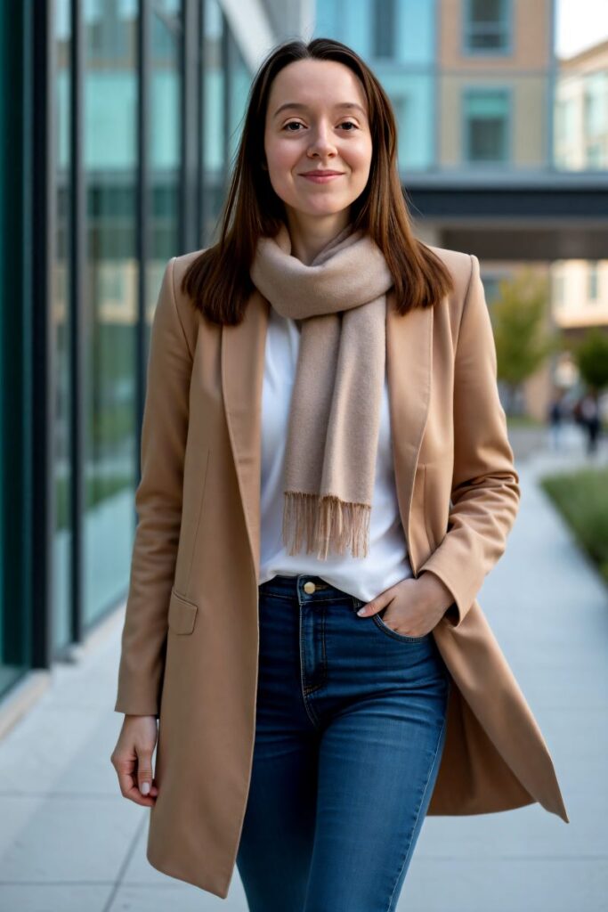 Photo of medical website designer Dr. Svenja Maier walking outside near the office